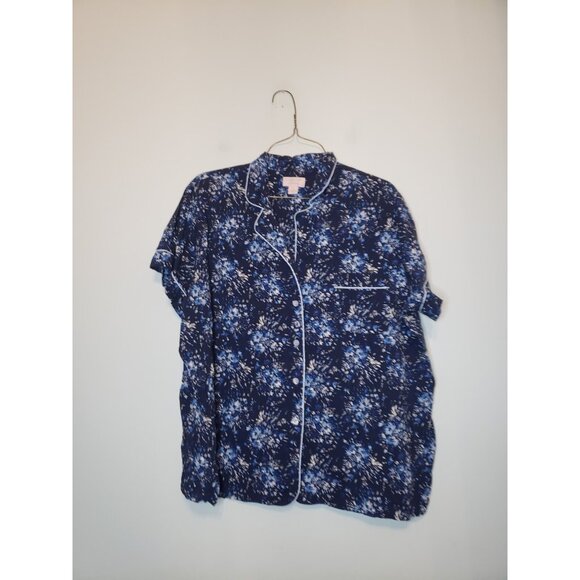 Cabernet Sleep Sense Woman Plus 2X Pajama Set Blue Button Front Shorts Floral - Picture 3 of 5